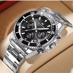 NWT NIB VAVAVOOM Silver Stainless Steel Quartz Chronograph Watch